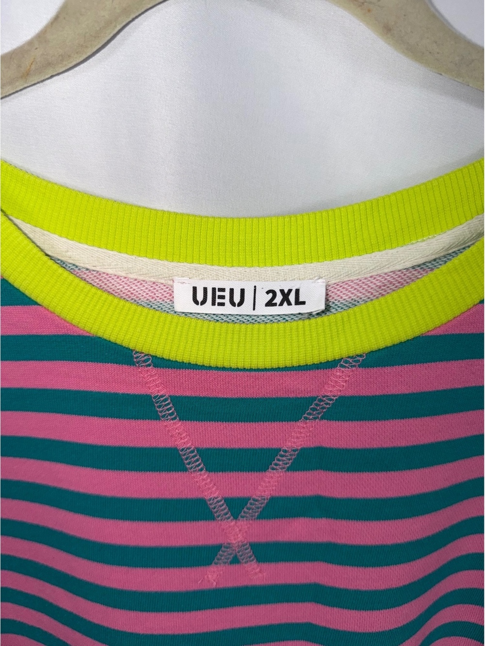 UEU 2XL Pink Teal Striped Oversized Sweatshirt - Picture 2 of 6